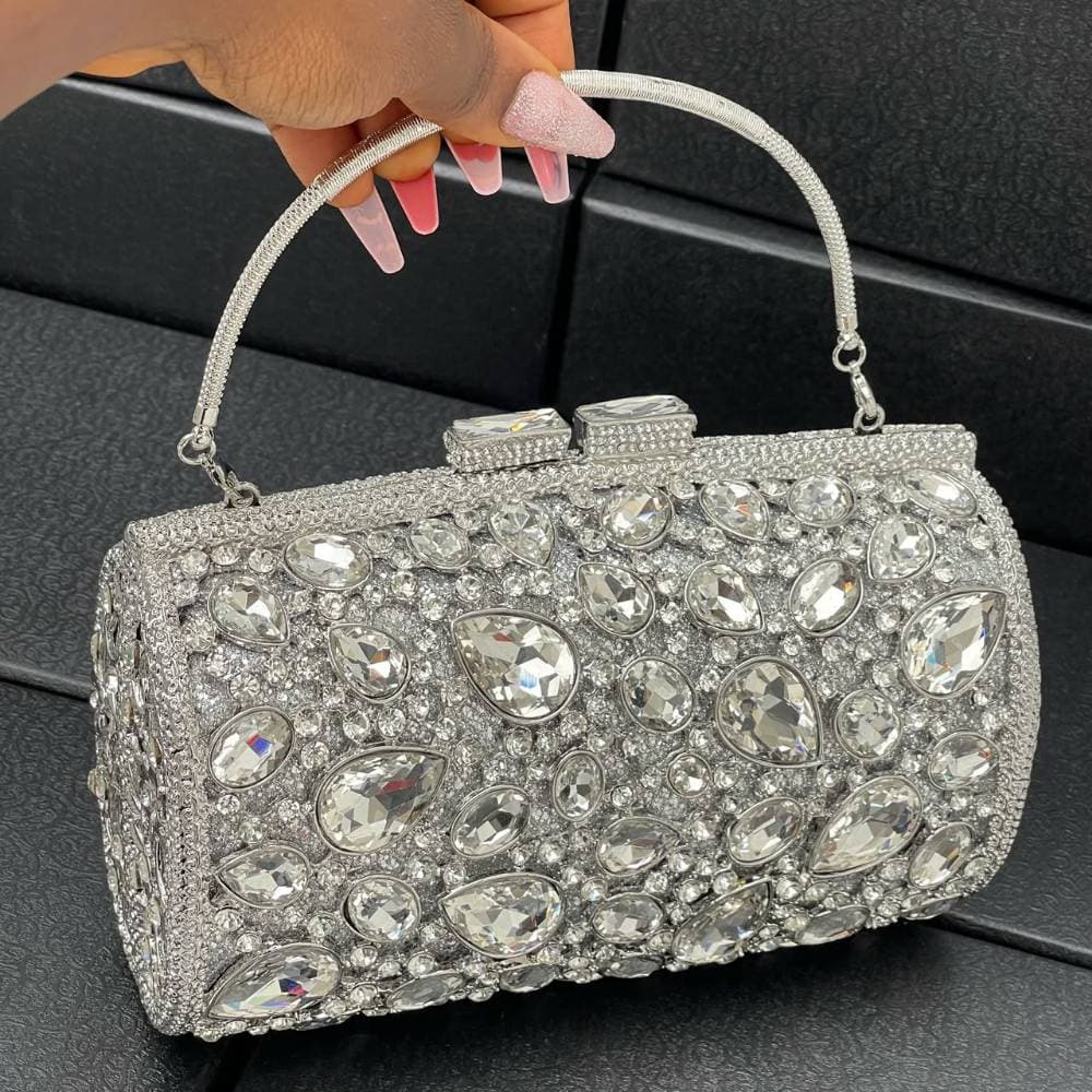 Opulent Crystal-Embellished Evening Clutch with chain strap