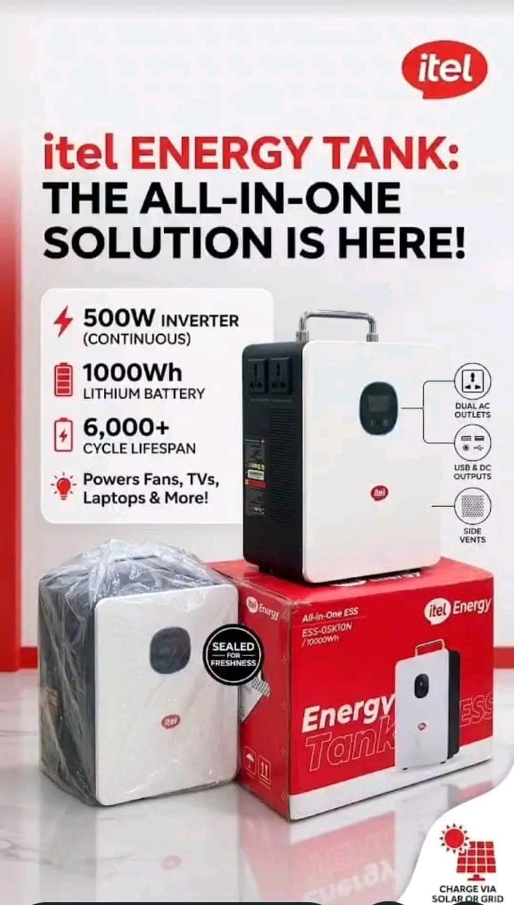 Itel power tank, 500w inverter capacity and 1000wh battyery capacity 